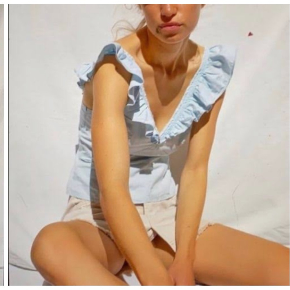 Free People Winona blue Denim with Ruffle Top Size Medium